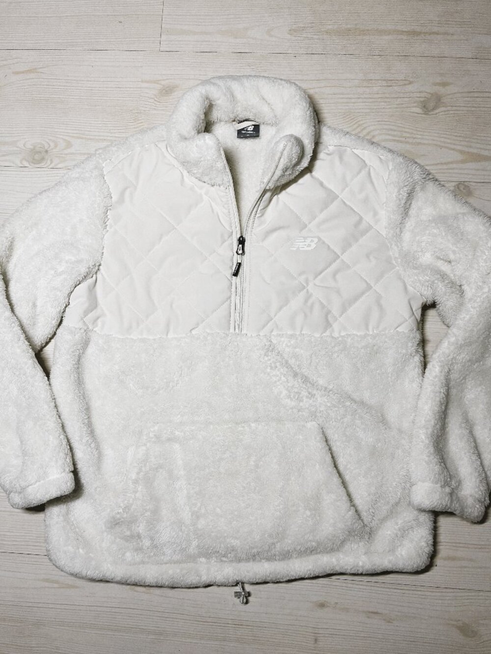 New Balance Cream Quilted Sherpa Fleece 1/4 Zip Pullover Jacket Size L
